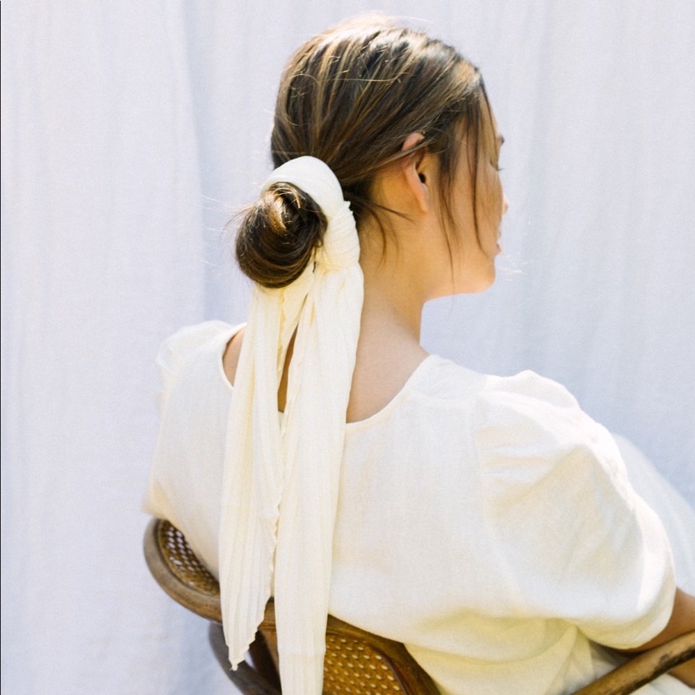 Pleated Silk Scarf - Cream